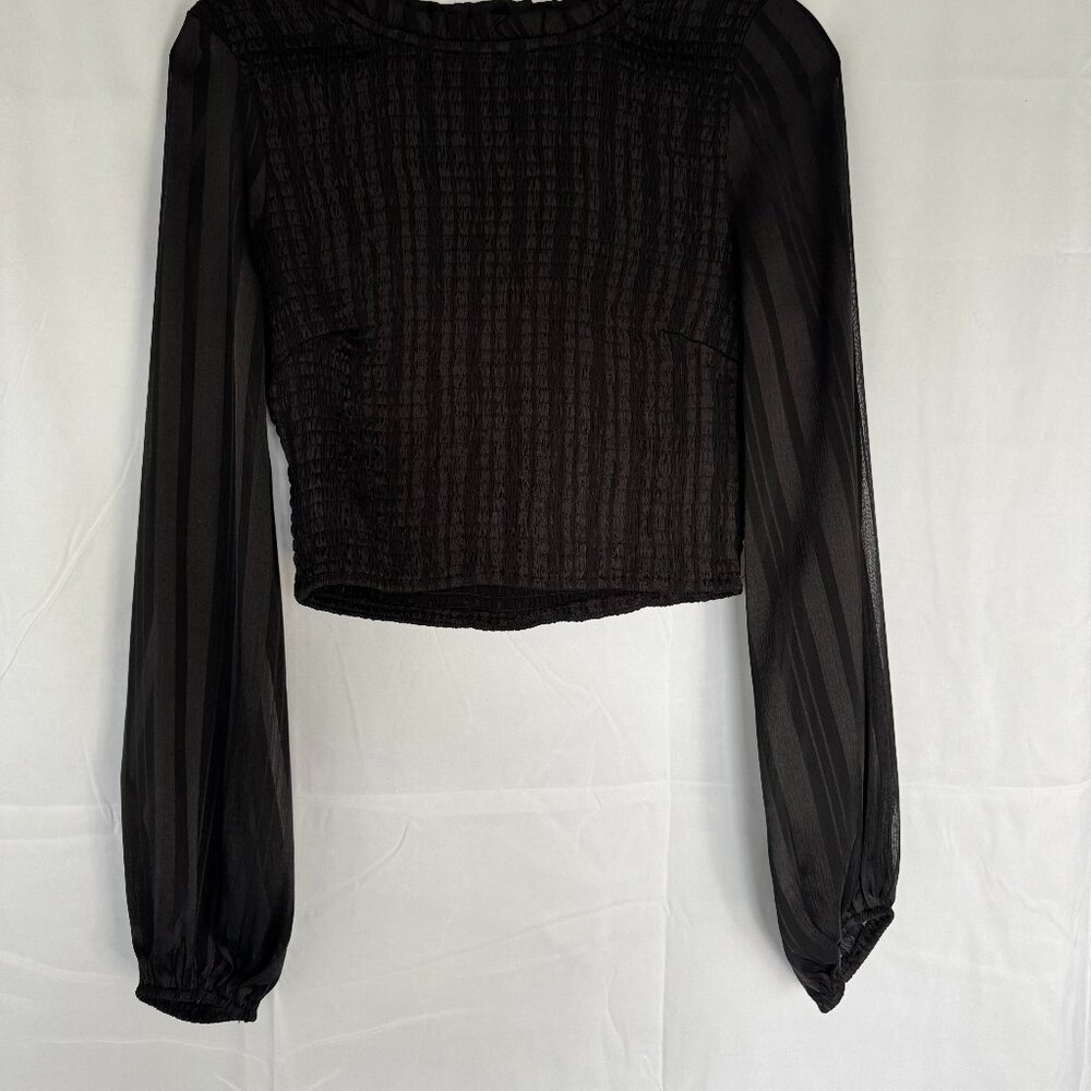 Silky going out crop top long silk striped sleeves chic great condition - L - Picture 2 of 5